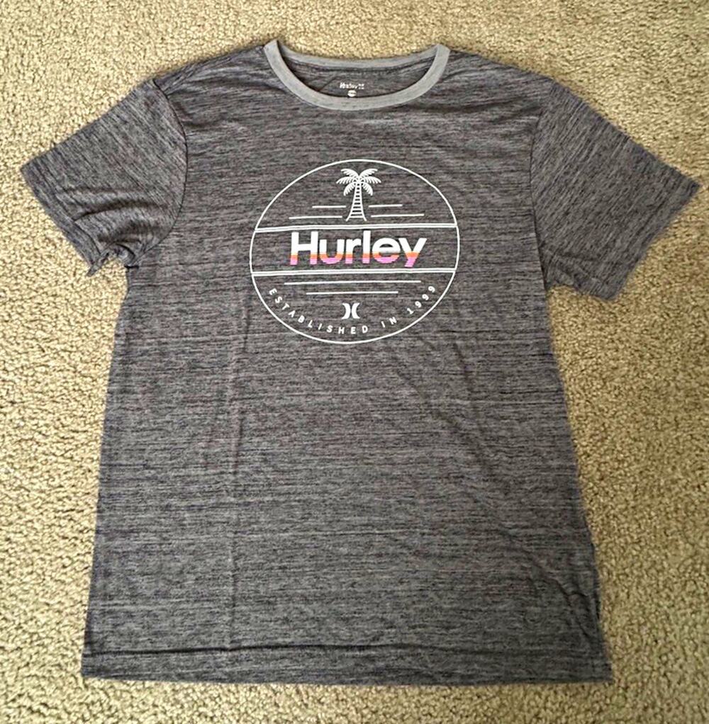 Hurley Mens Medium Gray Heather Palm Tree Sunset Logo Graphic Surf T Shirt